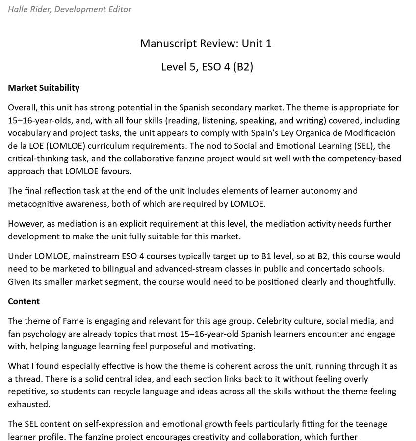 Development Editing - Manuscript Review Development Editing - Manuscript Review